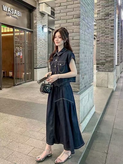 率性牛仔收腰兩件式套裝3
