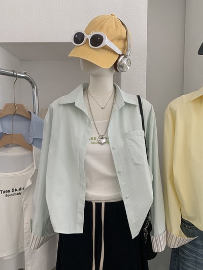 清新撞色袖口襯衫＋字母背心兩件套2