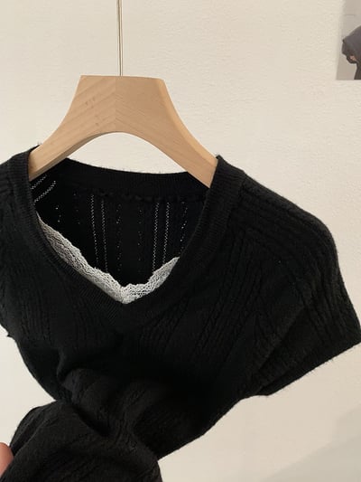 春日甜美V領立體坑紋針織上衣22