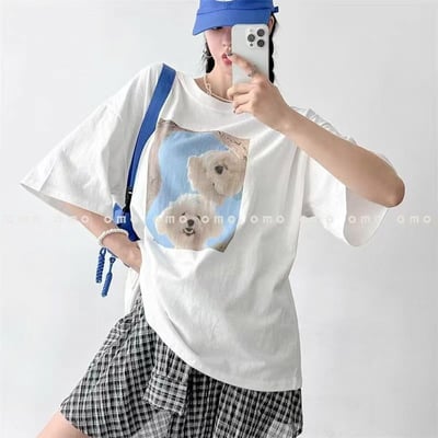 療癒系雙狗印花寬鬆T3