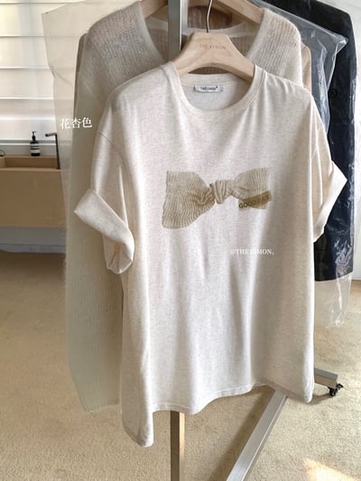 檸檬家· 蝴蝶結印花寬鬆棉質T恤8