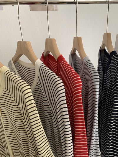 春日細條紋針織開襟外套7