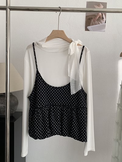 甜感小波點荷葉吊帶上衣兩件套11