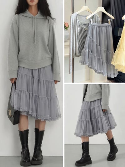 甜美不規則蛋糕網紗飄逸短裙16