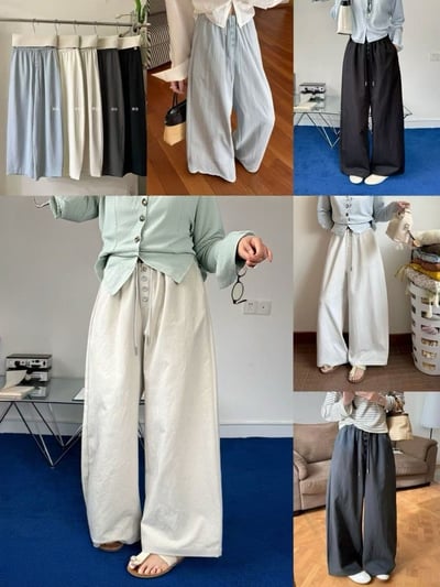 慵懶四釦高腰剪刀寬褲1