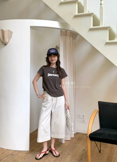 霧感刺繡字母修身雪花竹節棉短T4