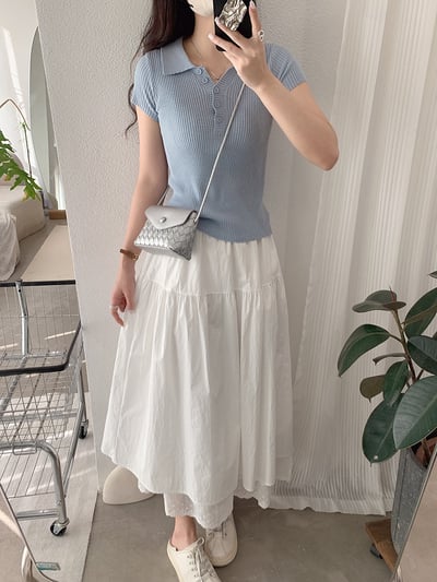 法式蕾絲拼接鬆緊腰長裙15