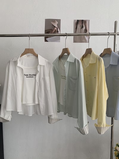 清新撞色袖口襯衫＋字母背心兩件套4