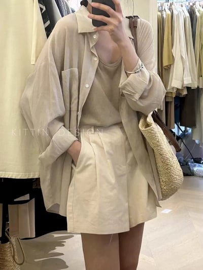 春日柔霧後開釦設計感防曬襯衫兩件套9