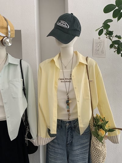 清新撞色袖口襯衫＋字母背心兩件套3