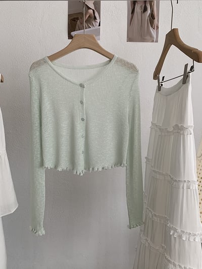 溫柔薄針織木耳邊防曬外套10