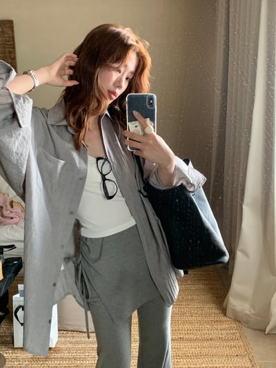 檸檬家#慵懶肌理感透氣襯衫9