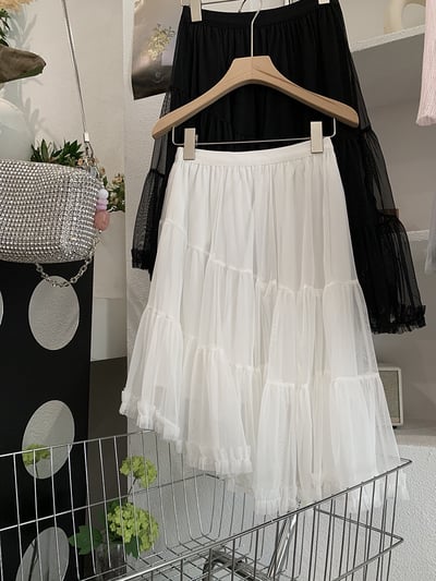 甜美不規則蛋糕網紗飄逸短裙6