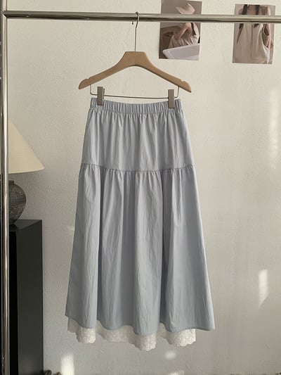 法式蕾絲拼接鬆緊腰長裙20