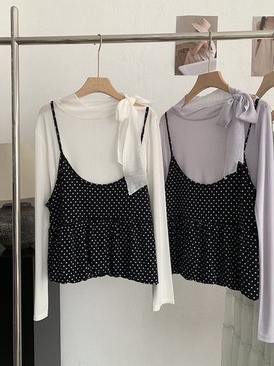 甜感小波點荷葉吊帶上衣兩件套4