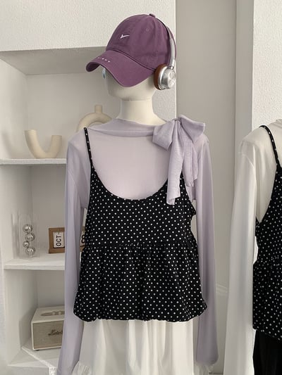 甜感小波點荷葉吊帶上衣兩件套2