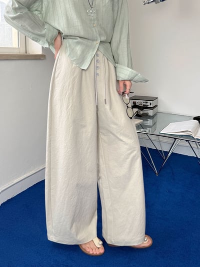 慵懶四釦高腰剪刀寬褲11