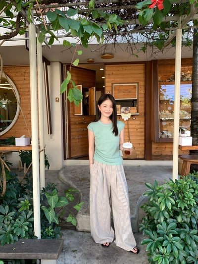 韓系條紋慵懶寬鬆直筒闊腿褲4