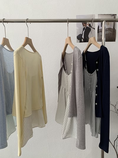 春日防曬針織開衫＋細肩條紋傘擺背心兩件套9