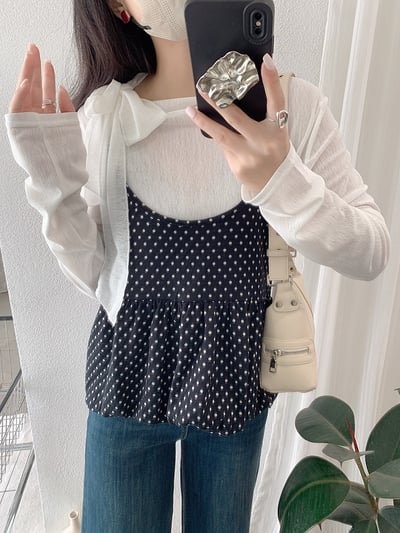 甜感小波點荷葉吊帶上衣兩件套10