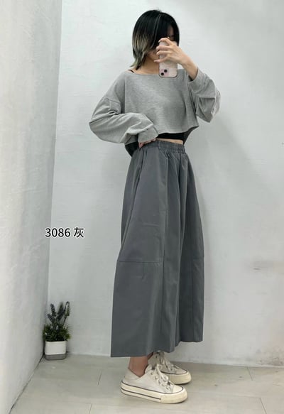 Kahlo｜日系鬆弛感棉質弧線九分寬褲2
