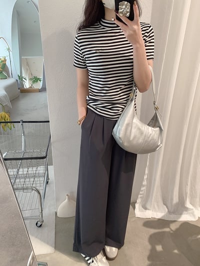 韓系復古單釦壓摺西裝寬褲11