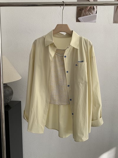 刺繡字母條紋襯衫+背心6