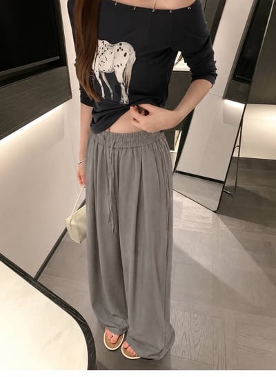 夏日雲感鬆緊棉麻寬褲9