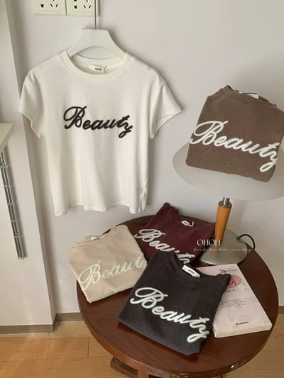 韓系氣質刺繡Beauty修身短版T19