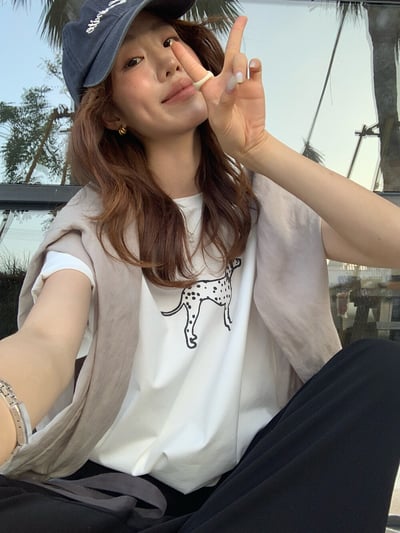 檸檬家#可愛斑點小狗印花寬鬆T恤9