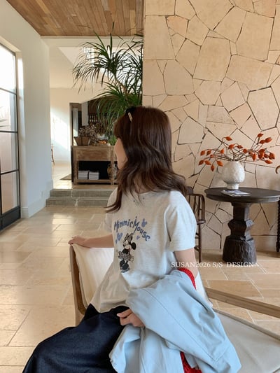 韓系愛心米奇慵懶短袖T恤7