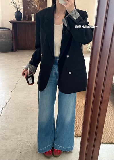 質感條紋拼接翻袖西裝外套｜日常百搭顯瘦版型3