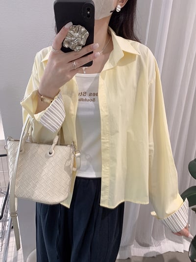 清新撞色袖口襯衫＋字母背心兩件套10