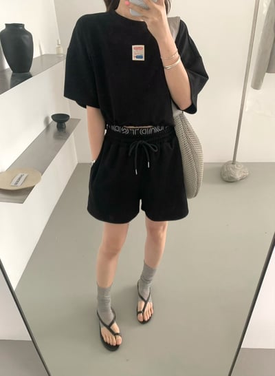 個性英字鬆緊腰休閒短褲套裝5
