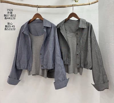 Kahlo｜韓系條紋短版襯衫外套＋背心兩件套7