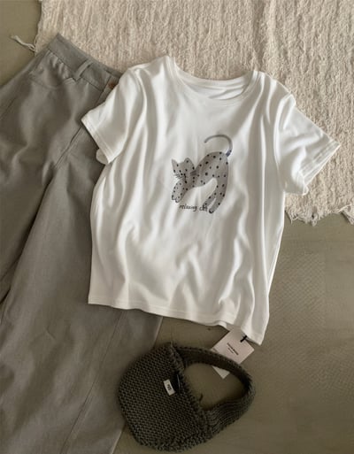 Kahlo｜慵懶貓咪磨毛短袖T🐱 百搭又可愛18