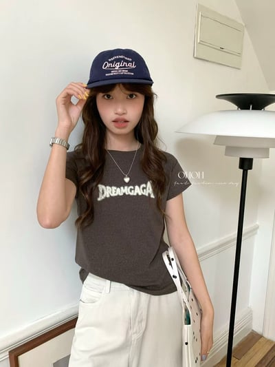 霧感刺繡字母修身雪花竹節棉短T8