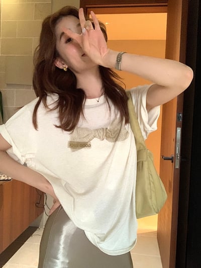 檸檬家· 蝴蝶結印花寬鬆棉質T恤4