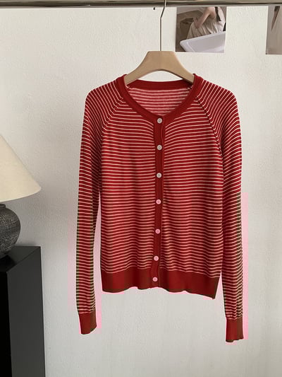 春日細條紋針織開襟外套20