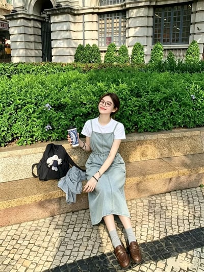 夏日輕丹寧抽繩吊帶洋裝5