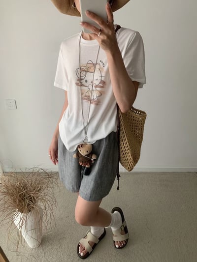 復古塗鴉Kitty印花短TEE+娃娃項鍊6