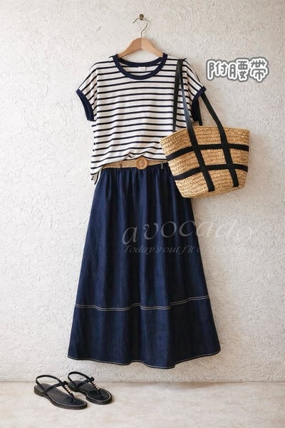 清新條紋×天絲牛仔裙套裝｜13