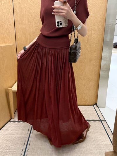 慵懶風亞麻天絲垂墜感百褶長裙12