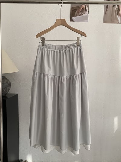 法式蕾絲拼接鬆緊腰長裙19