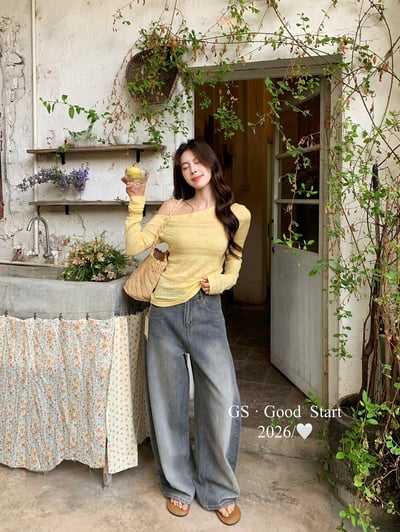 復古水洗刷色高腰寬版牛仔褲4