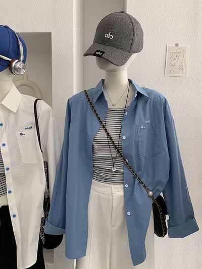 刺繡字母條紋襯衫+背心3