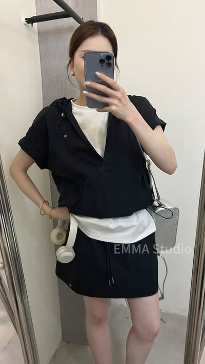 個性小標連帽三件式短褲套裝3