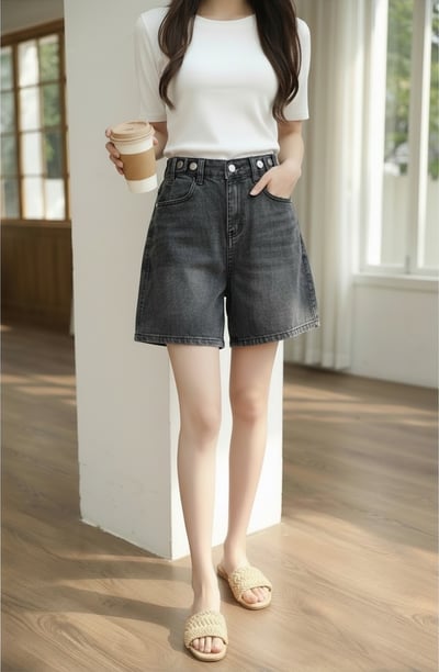 顯腿長比例神褲・輕霧水洗高腰牛仔短褲8