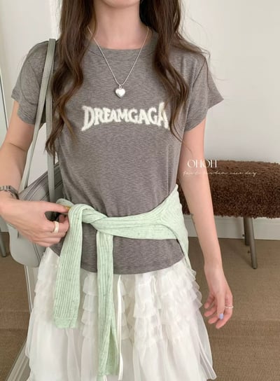 霧感刺繡字母修身雪花竹節棉短T5