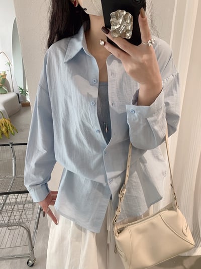 春日柔霧後開釦設計感防曬襯衫兩件套11
